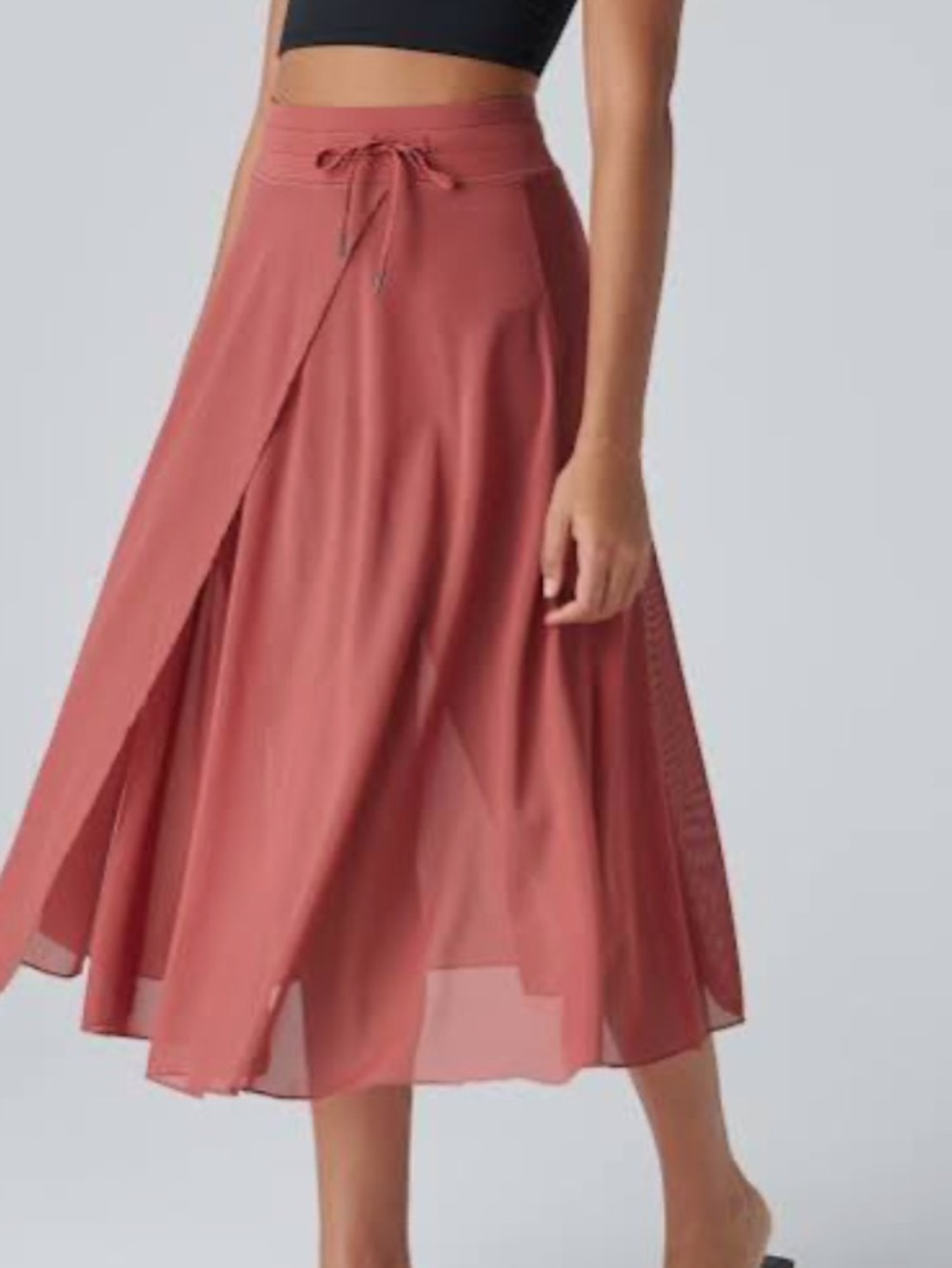 🍓 Halara highwaisted draw string contrast mesh 2 in 1 side pocket flowy midi